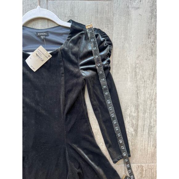 ZUNIE Kids Shirred Puff Sleeve Dress Big Girl Velvet Velour Swing Twist Gray 7 - Picture 6 of 8